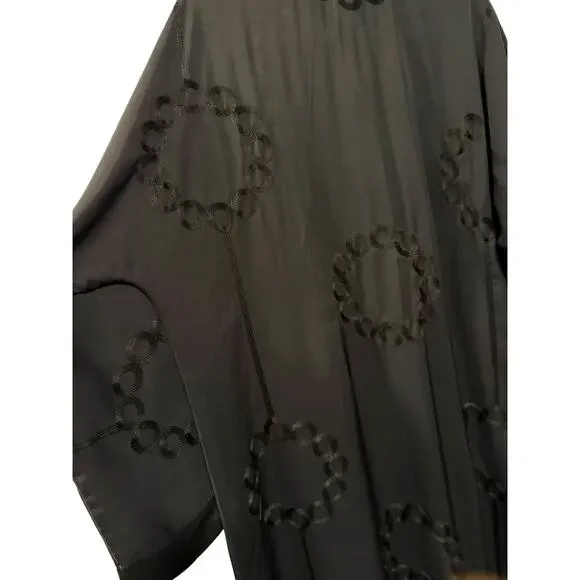 Vintage 70s Abaya Kimono Robe O/S Embroidered Longline Duster Jacket Black - Picture 5 of 11